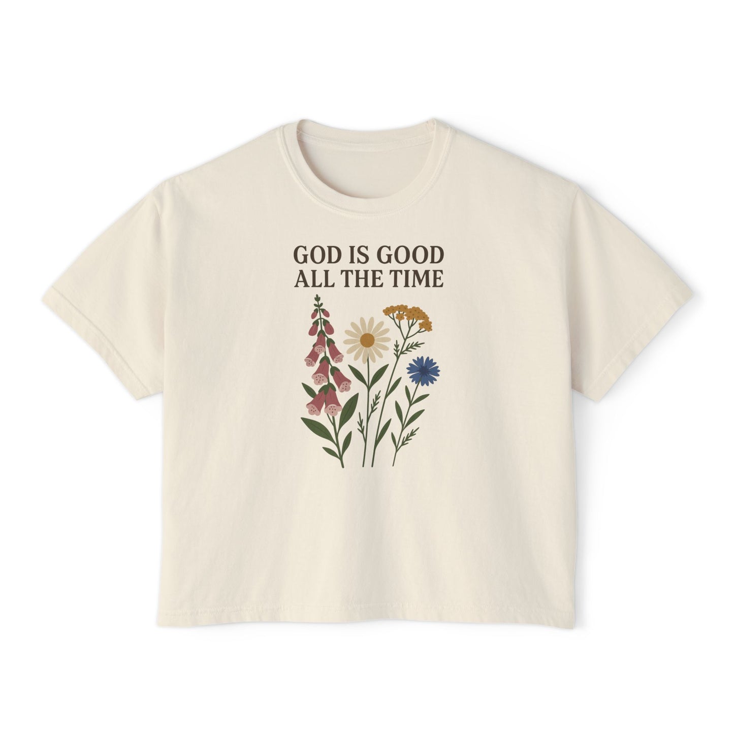 God Is Good Women's Boxy Tee - Floral Design for Faith and Inspiration