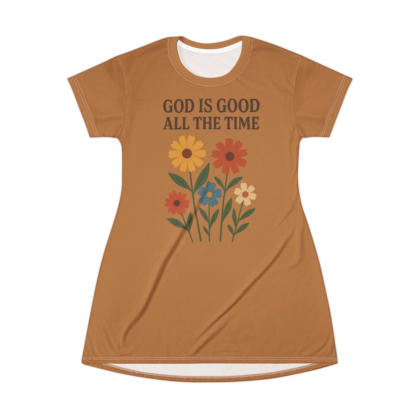 Floral God Is Good T-Shirt Dress - Boho Style for Everyday Wear