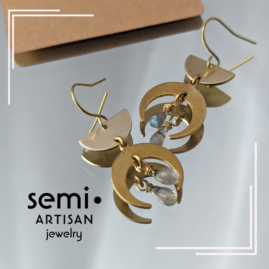 semi•ARTISAN jewelry Celestial Orbit Brass Earrings with Labradorite drop