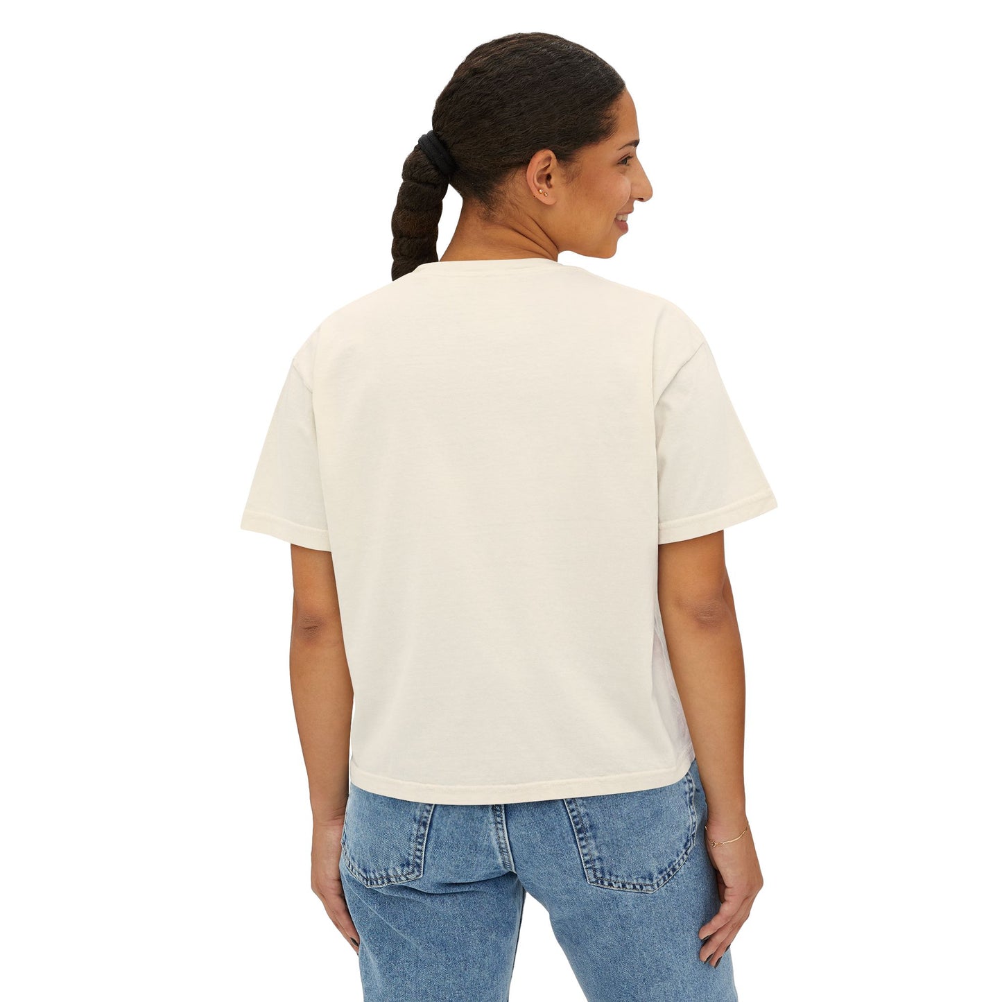 Women's Boxy Tee — "God Is Good All The Time" Floral Faith Graphic