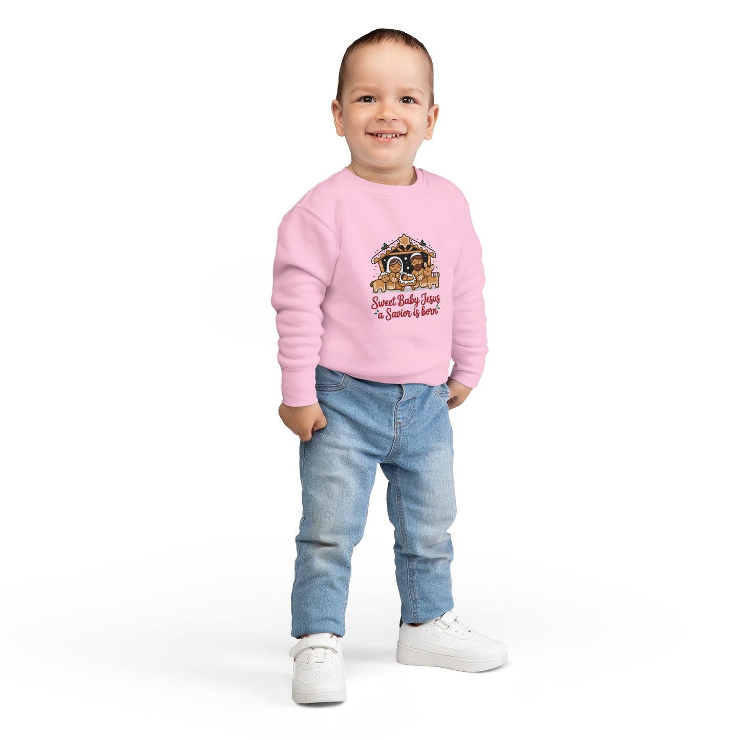 Toddler Sweatshirt - "Sweet Baby Jesus a Savior is Born" Nativity Christmas Pullover