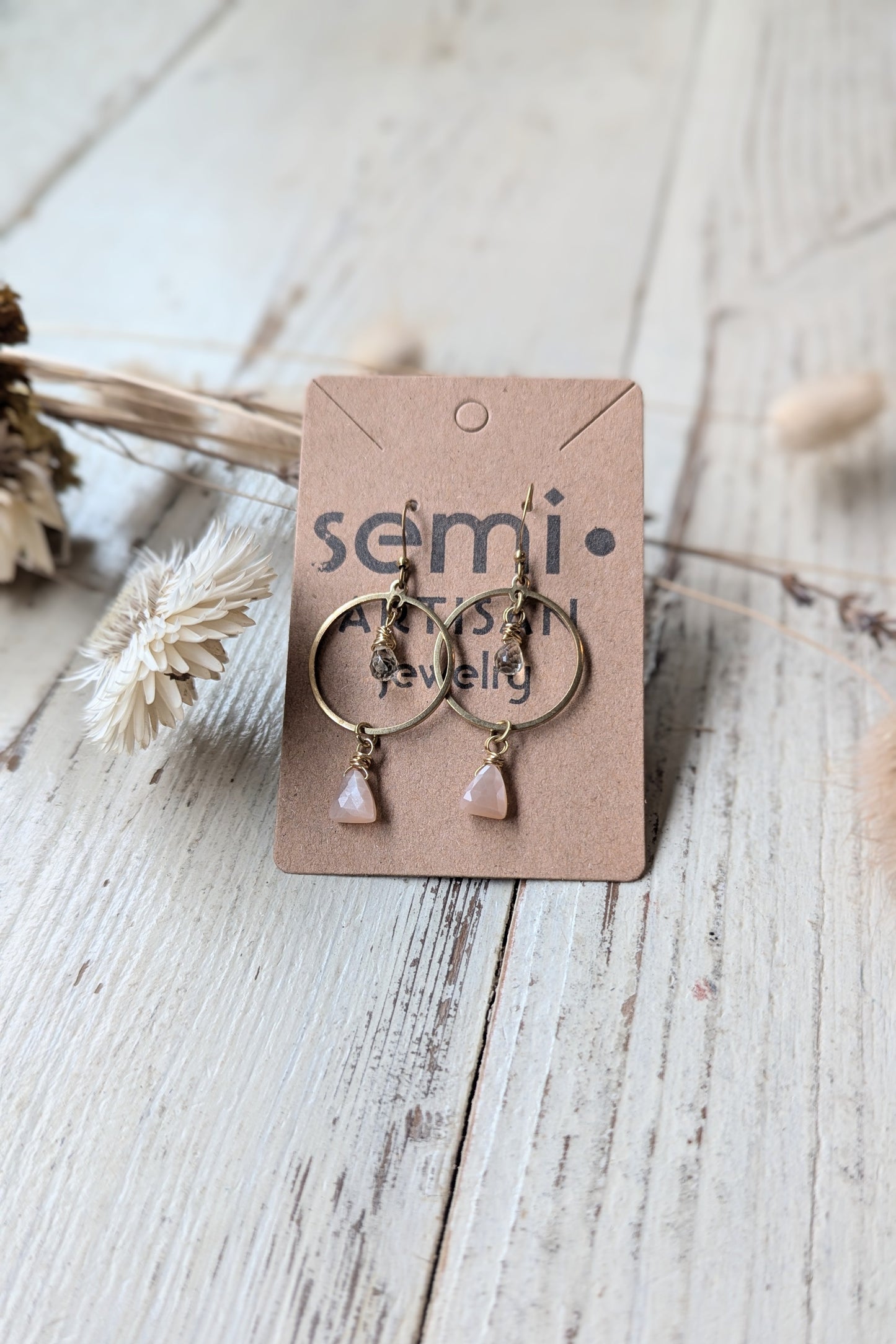 Topaz +Peach Moonstone Earrings