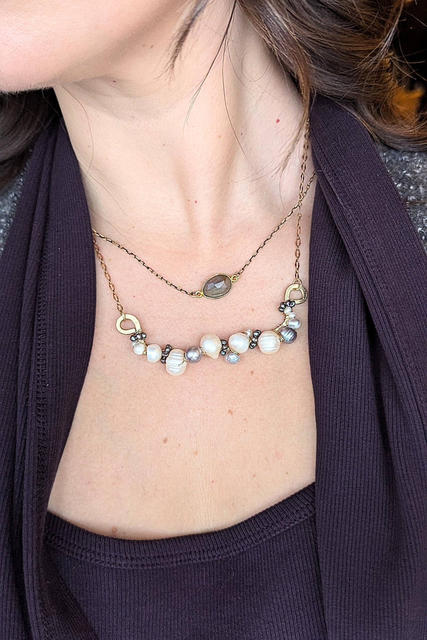 Handcrafted Brass Necklace with Fresh Water Pearls