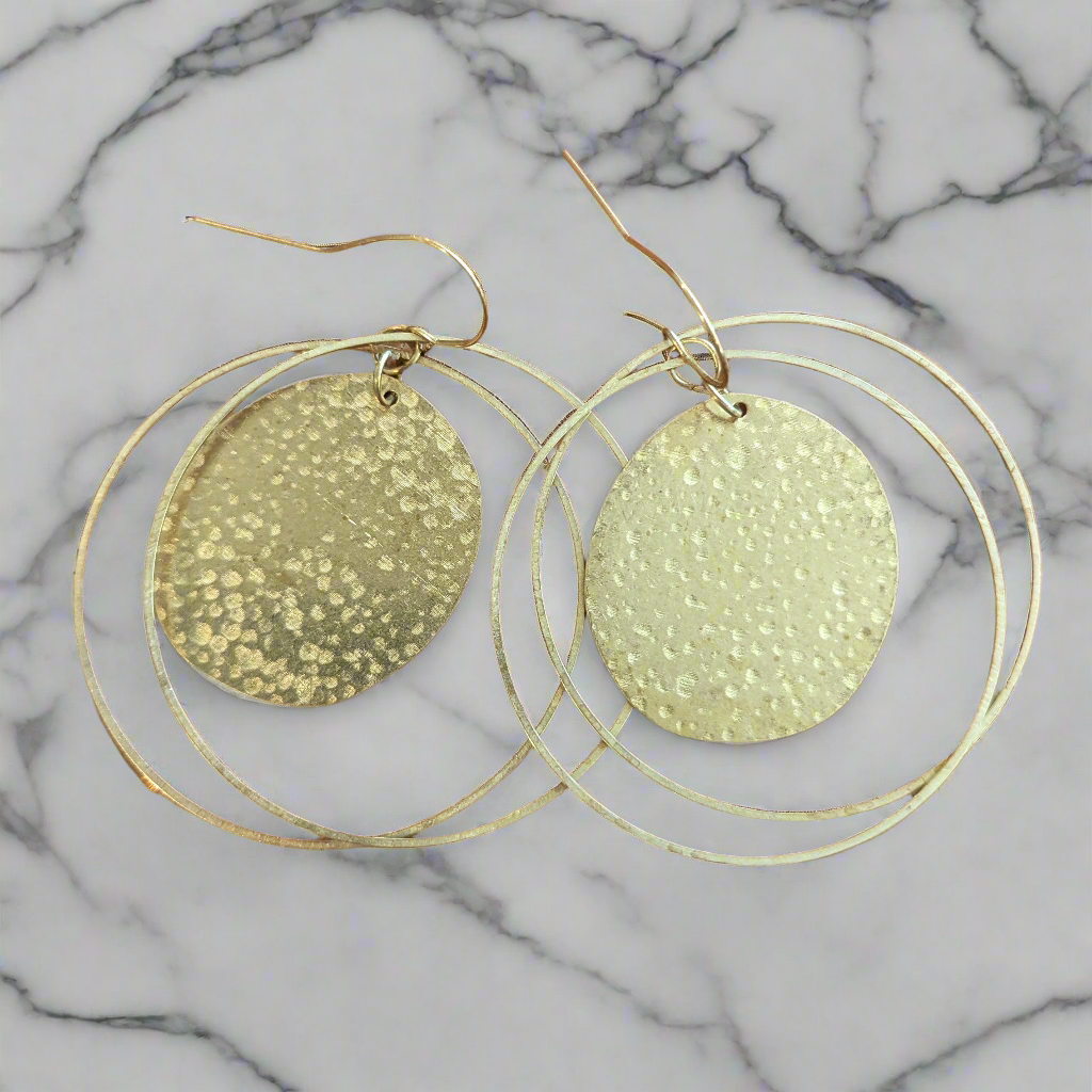 Echo Halo double ring hammered pendant earrings