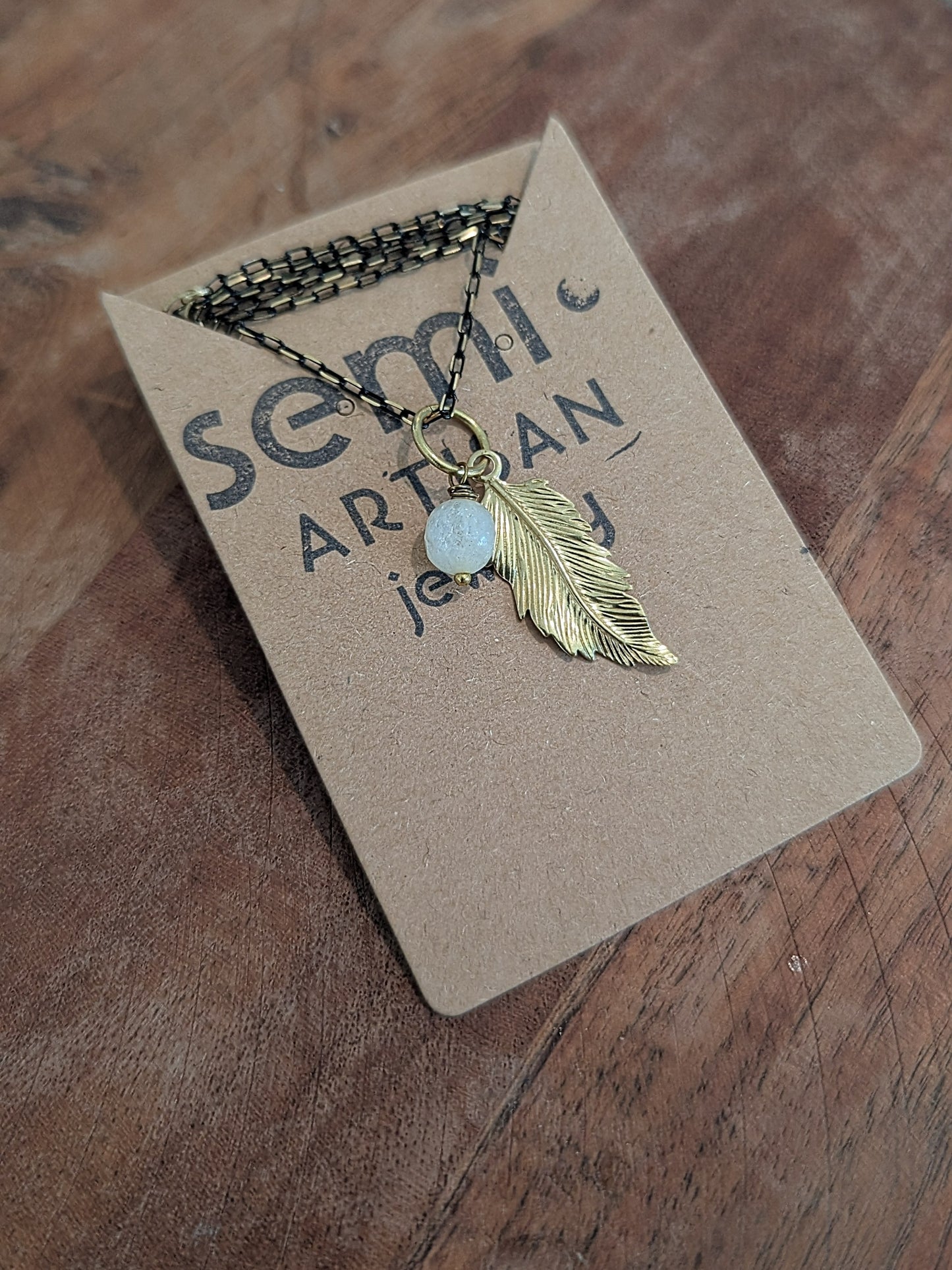 Little Piece of Heaven Feather + semi precious Stone Necklace