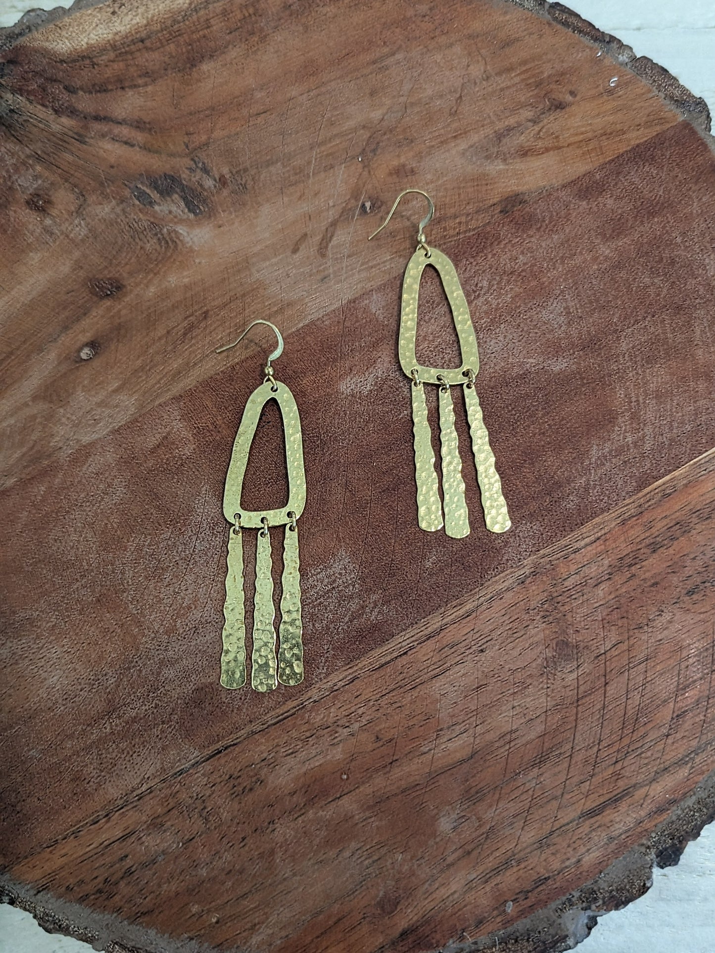 Cascade Trail Hammered brass Fringe Earrings