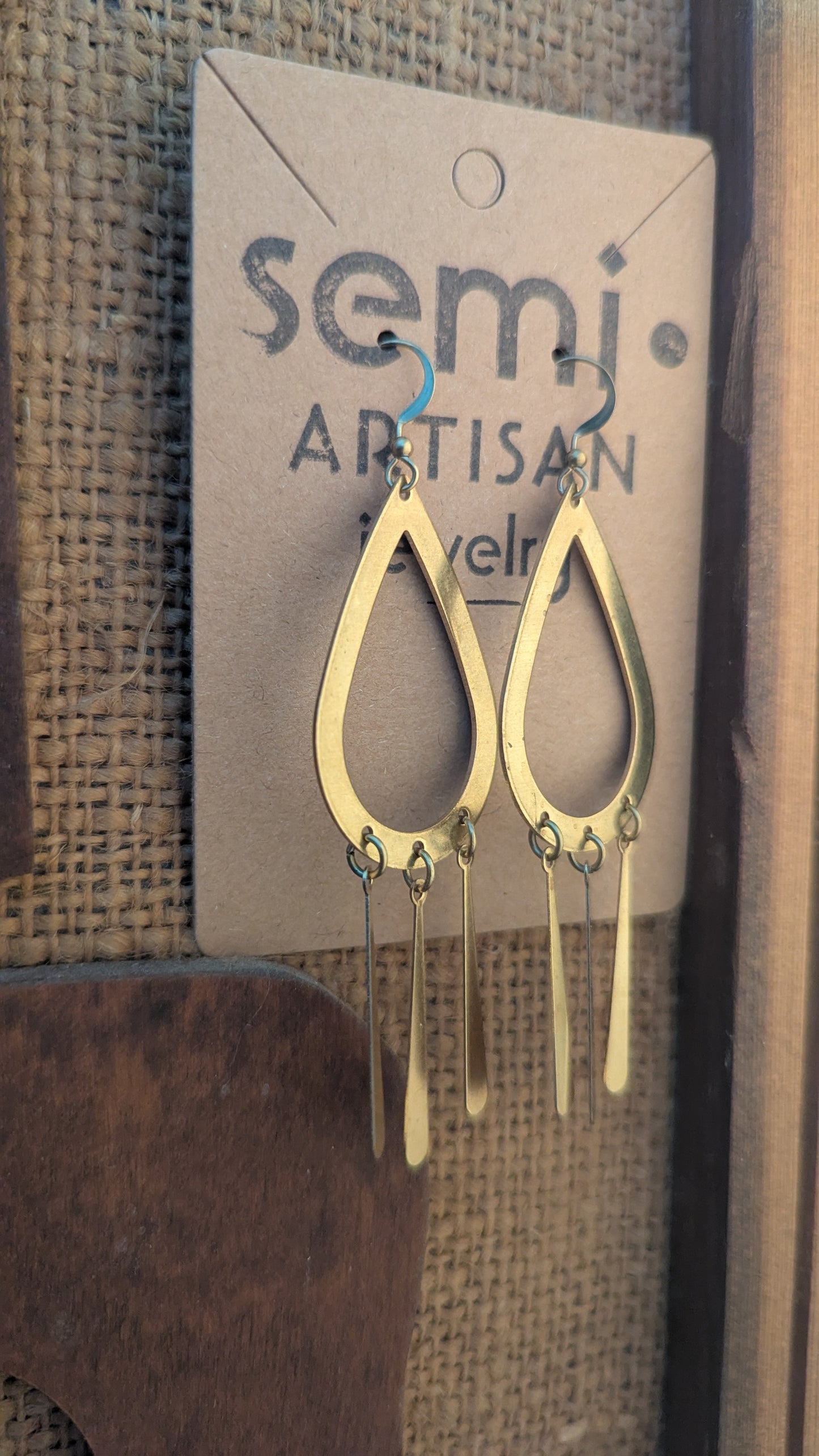 Cascade Loop Tear Drop Fringe brass Earrings