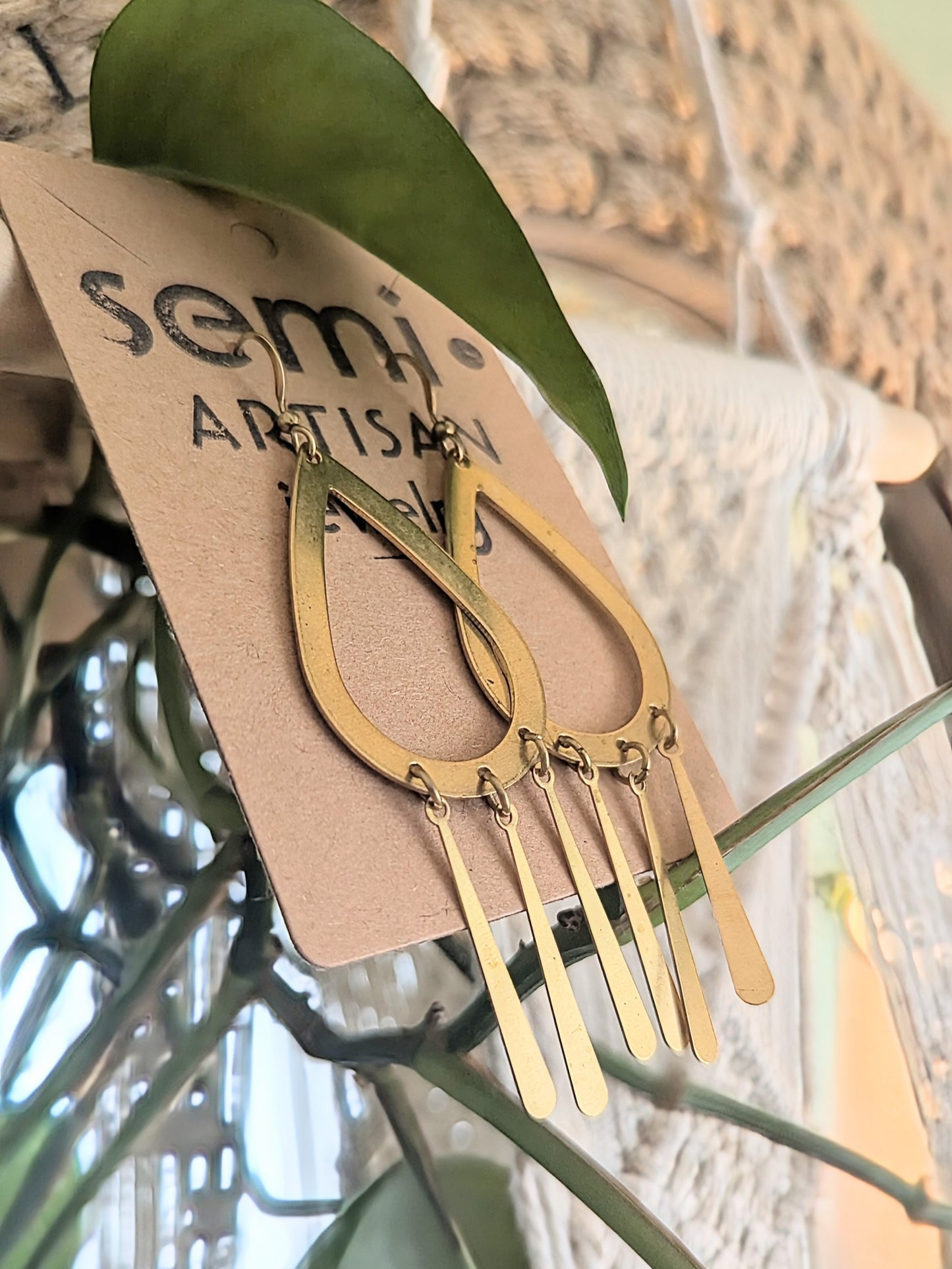 Cascade Loop Tear Drop Fringe brass Earrings