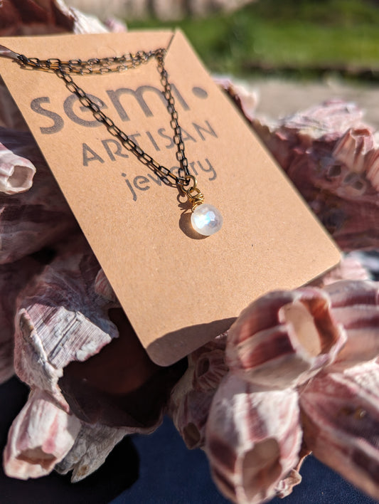 Minimalist Moonstone Oxidized Chain necklace