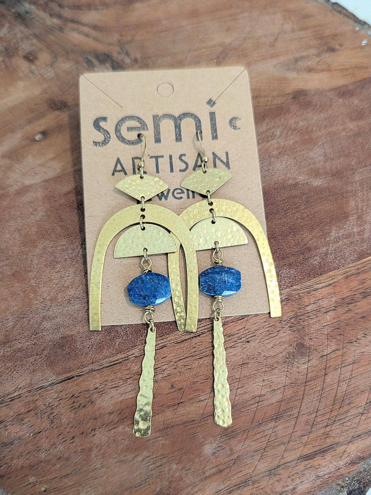 The Celestial Gate Lapis Lazuli Hammered Brass Earrings