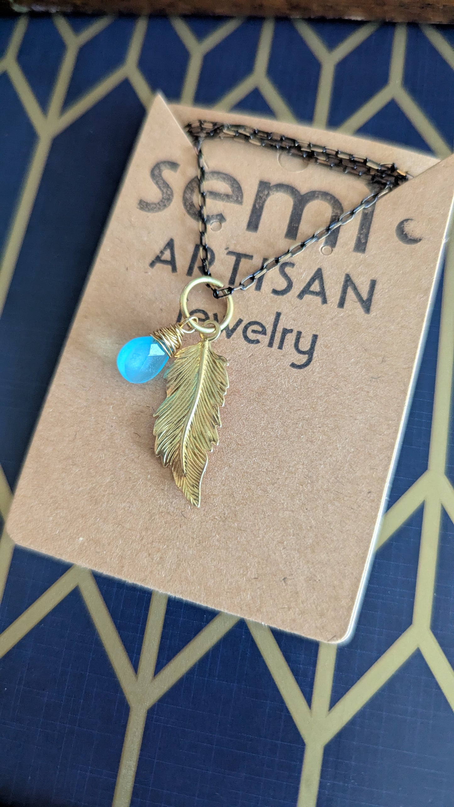 Little Piece of Heaven Feather + semi precious Stone Necklace