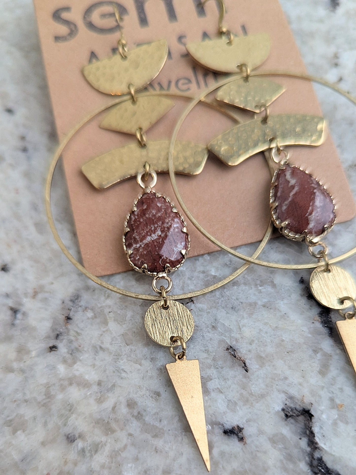 Red Jasper Canyon Drop Hoop Earrings