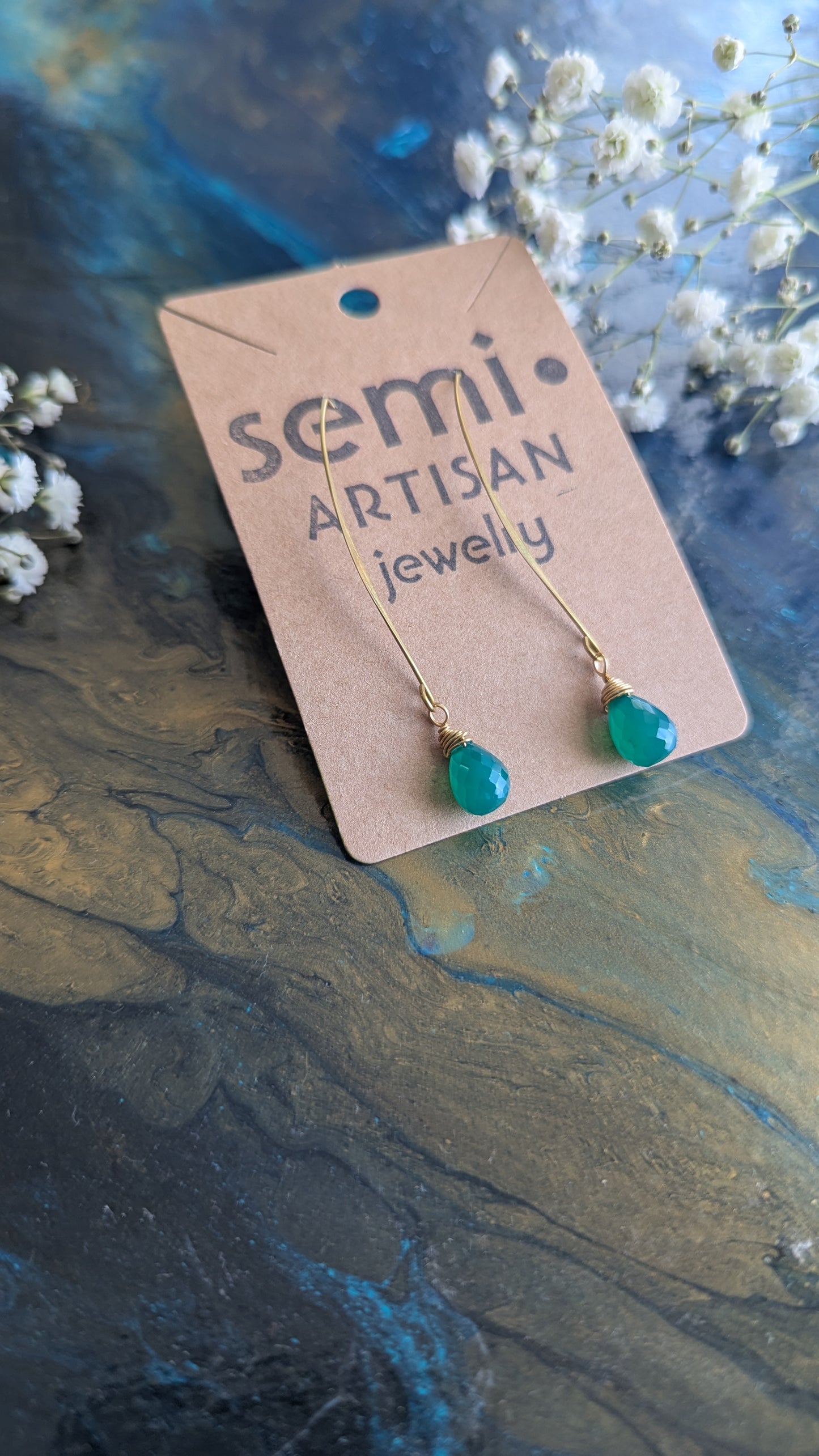 Green Onyx Threader Earrings