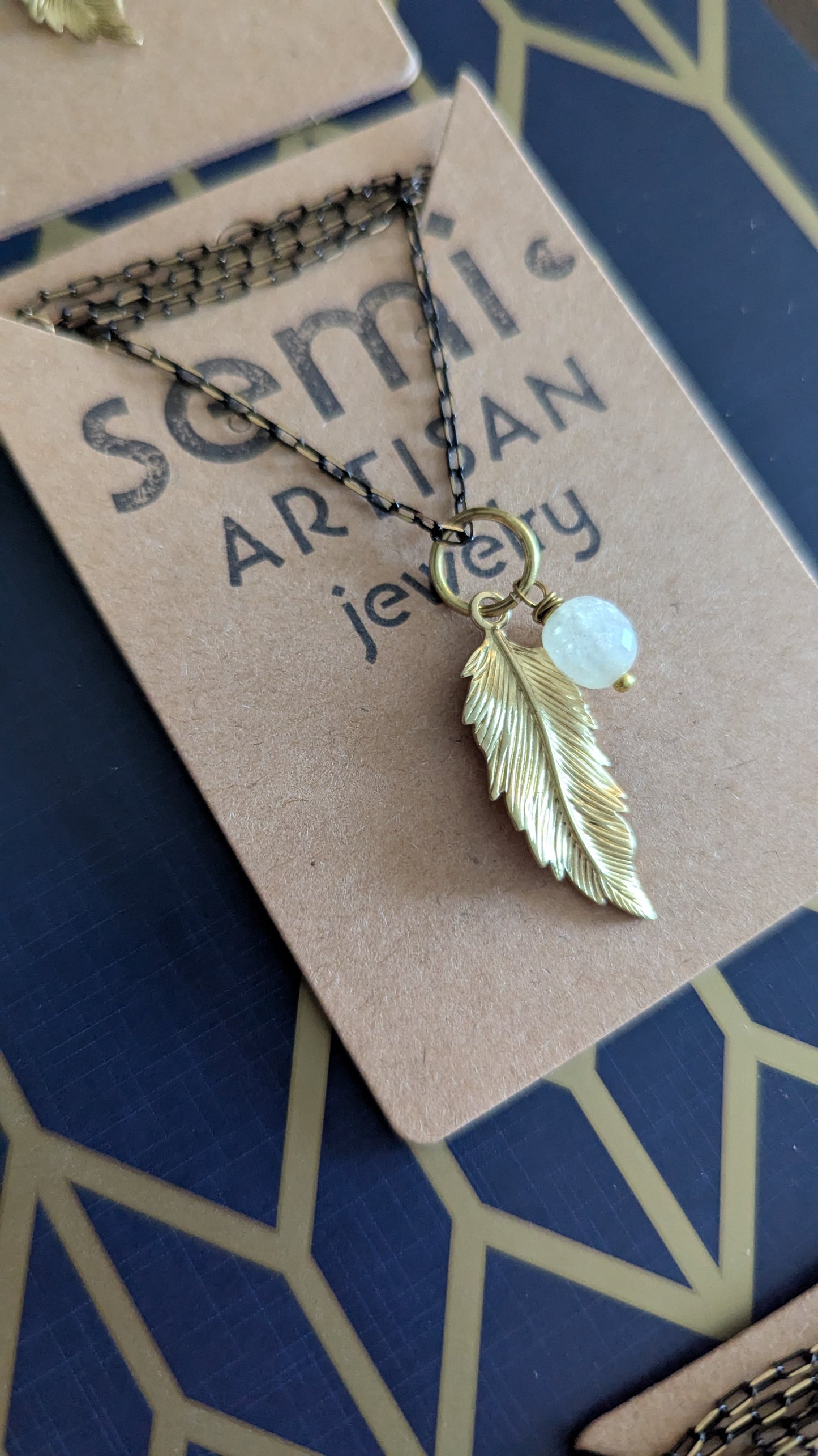 Little Piece of Heaven Feather + semi precious Stone Necklace