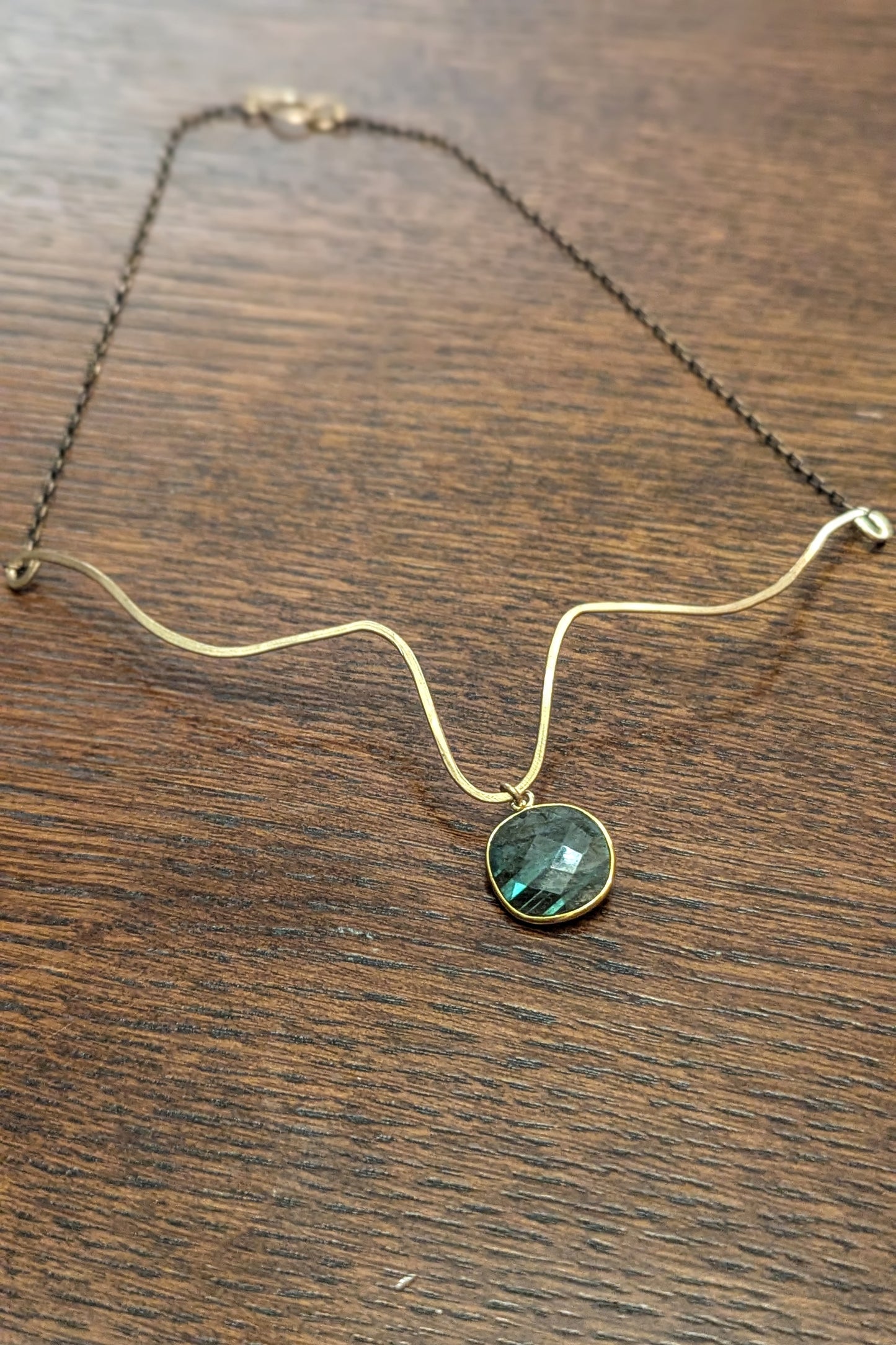 Handcrafted Bezel set Labradorite and Moss Agate Necklace and Earrings Set