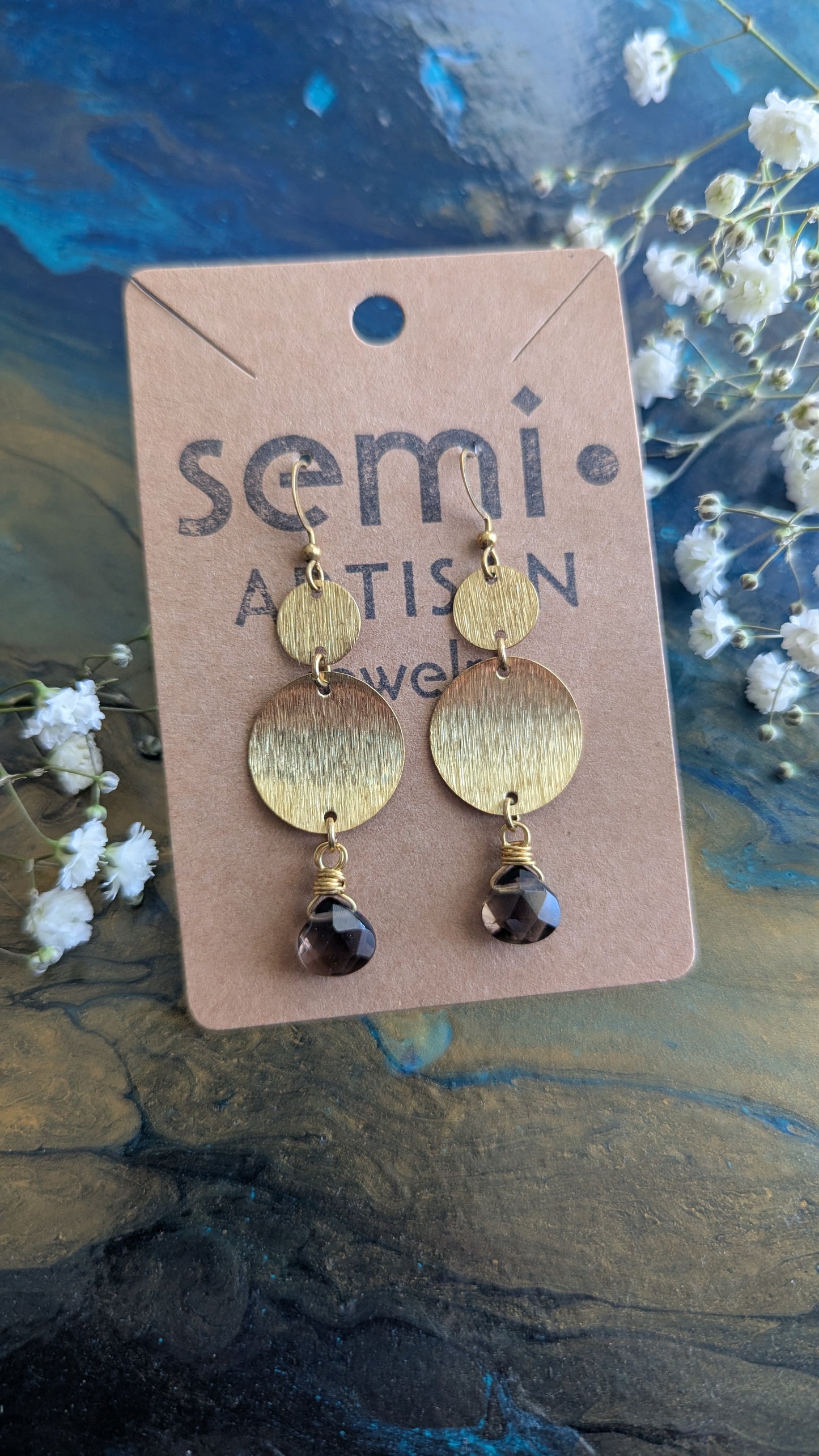 Mojave Smoke-Smoky Quartz brushed brass Earrings