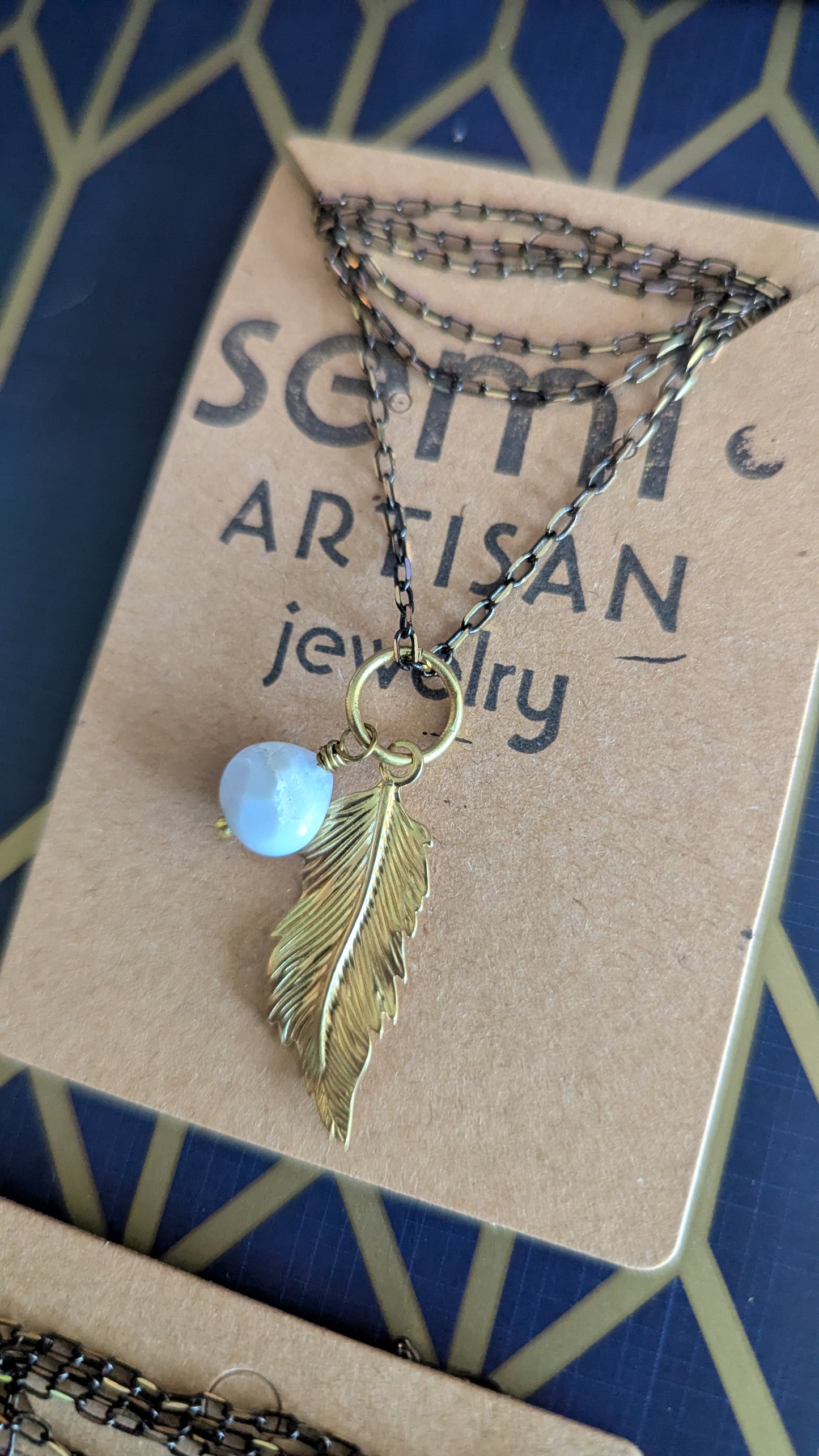 Little Piece of Heaven Feather + semi precious Stone Necklace