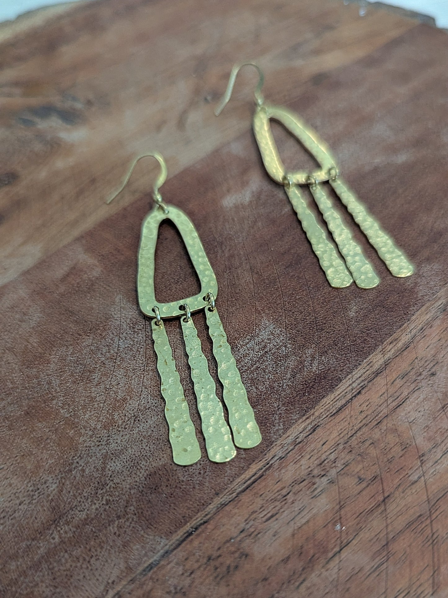 Cascade Trail Hammered brass Fringe Earrings