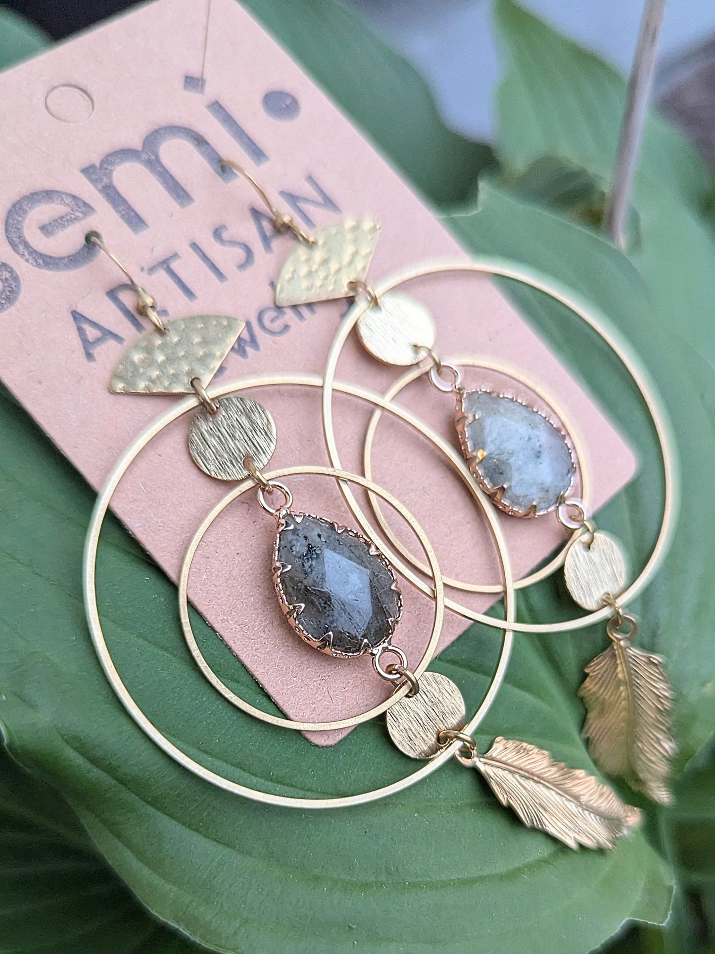 Feathered Orbit Labradorite Hoop Earrings