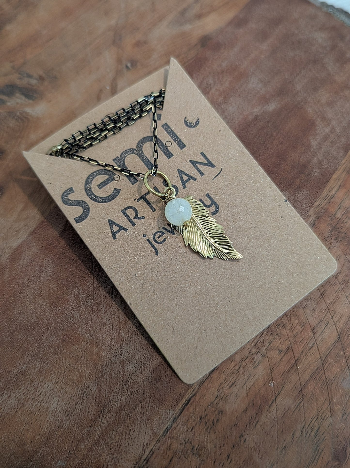 Little Piece of Heaven Feather + semi precious Stone Necklace