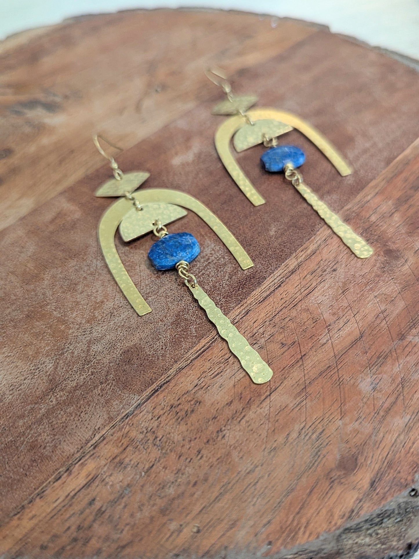 The Celestial Gate Lapis Lazuli Hammered Brass Earrings