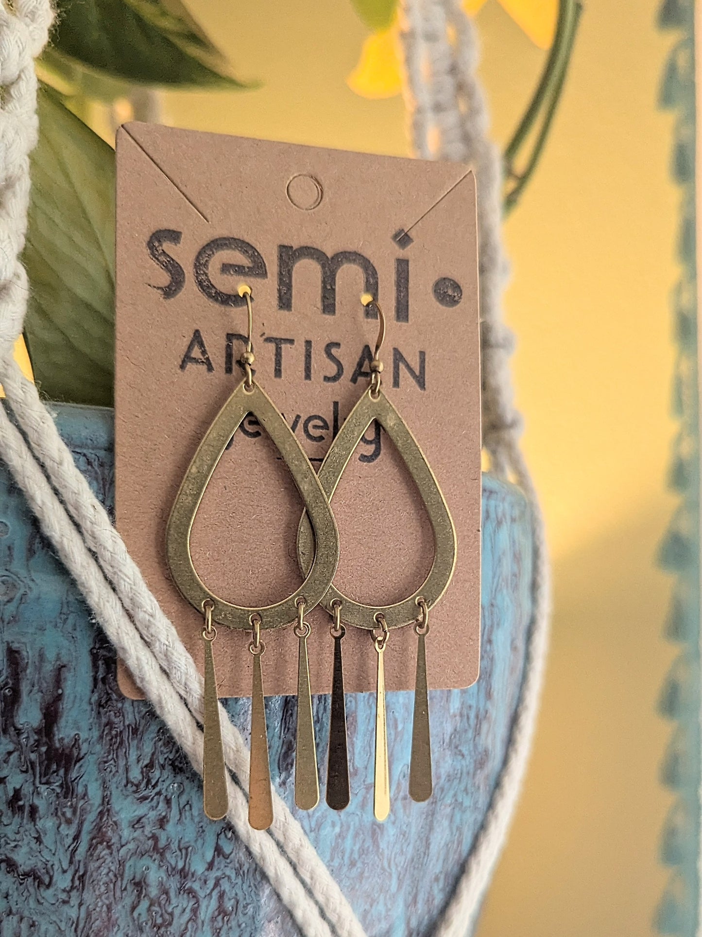 Cascade Loop Tear Drop Fringe brass Earrings