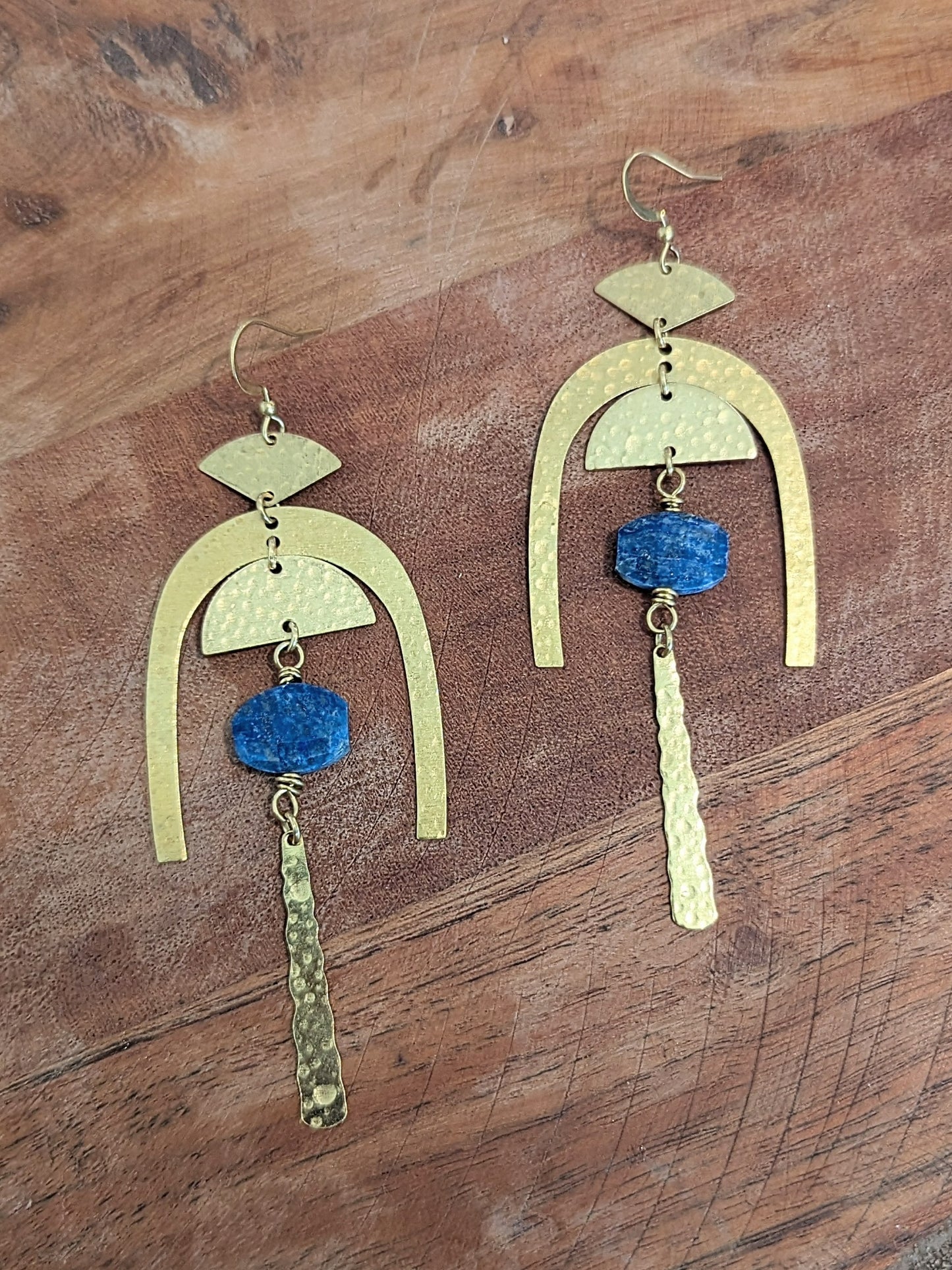 The Celestial Gate Lapis Lazuli Hammered Brass Earrings
