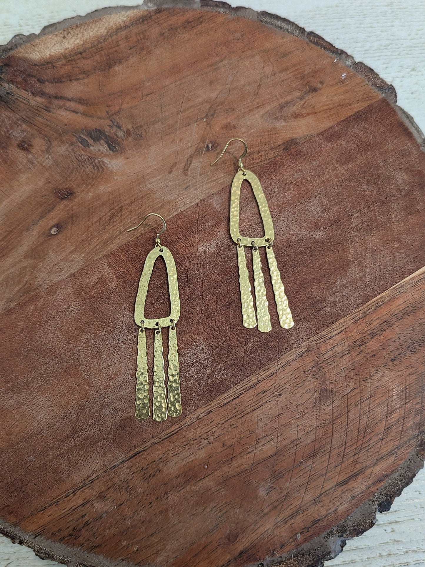 Cascade Trail Hammered brass Fringe Earrings