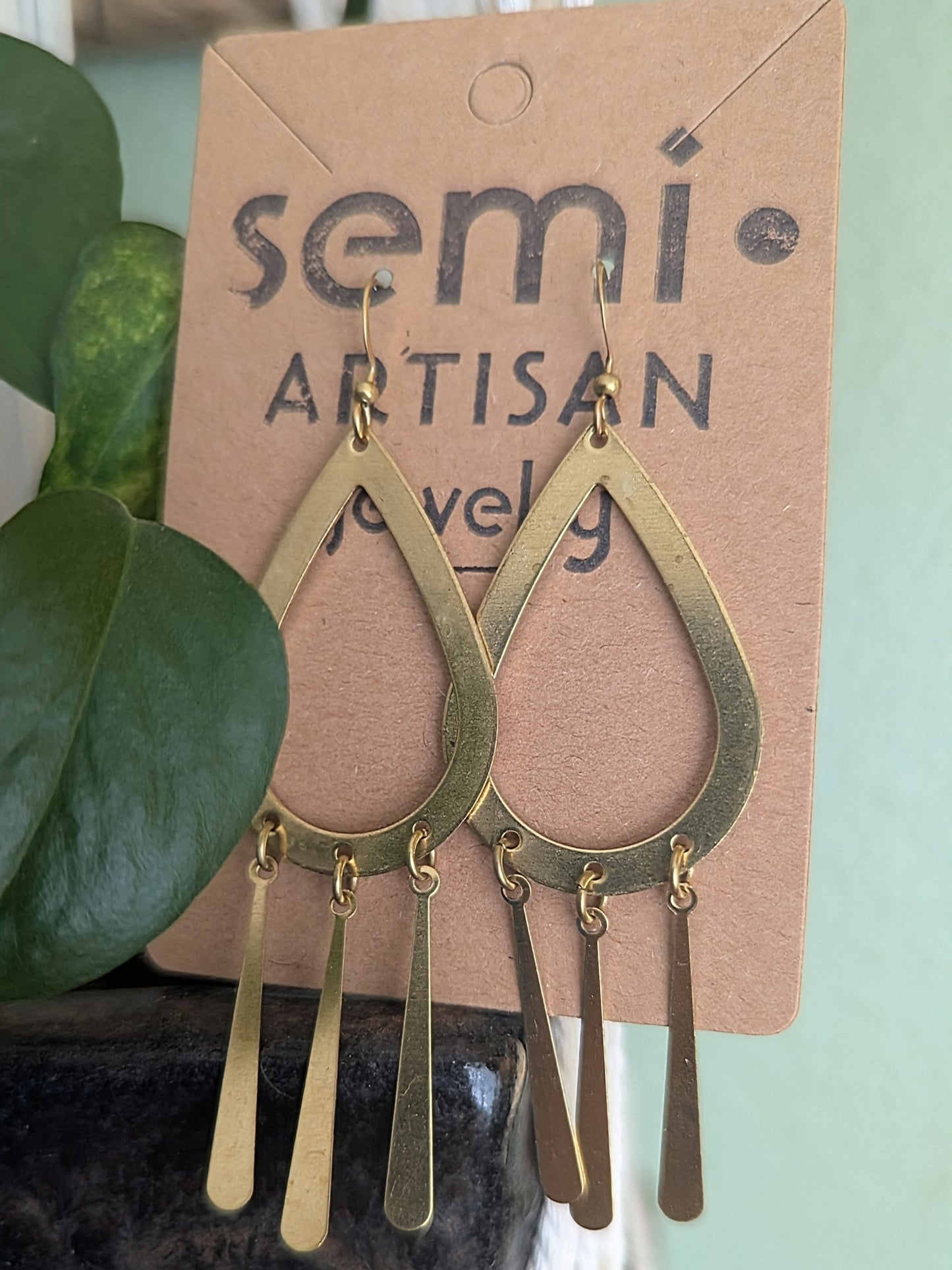 Cascade Loop Tear Drop Fringe brass Earrings