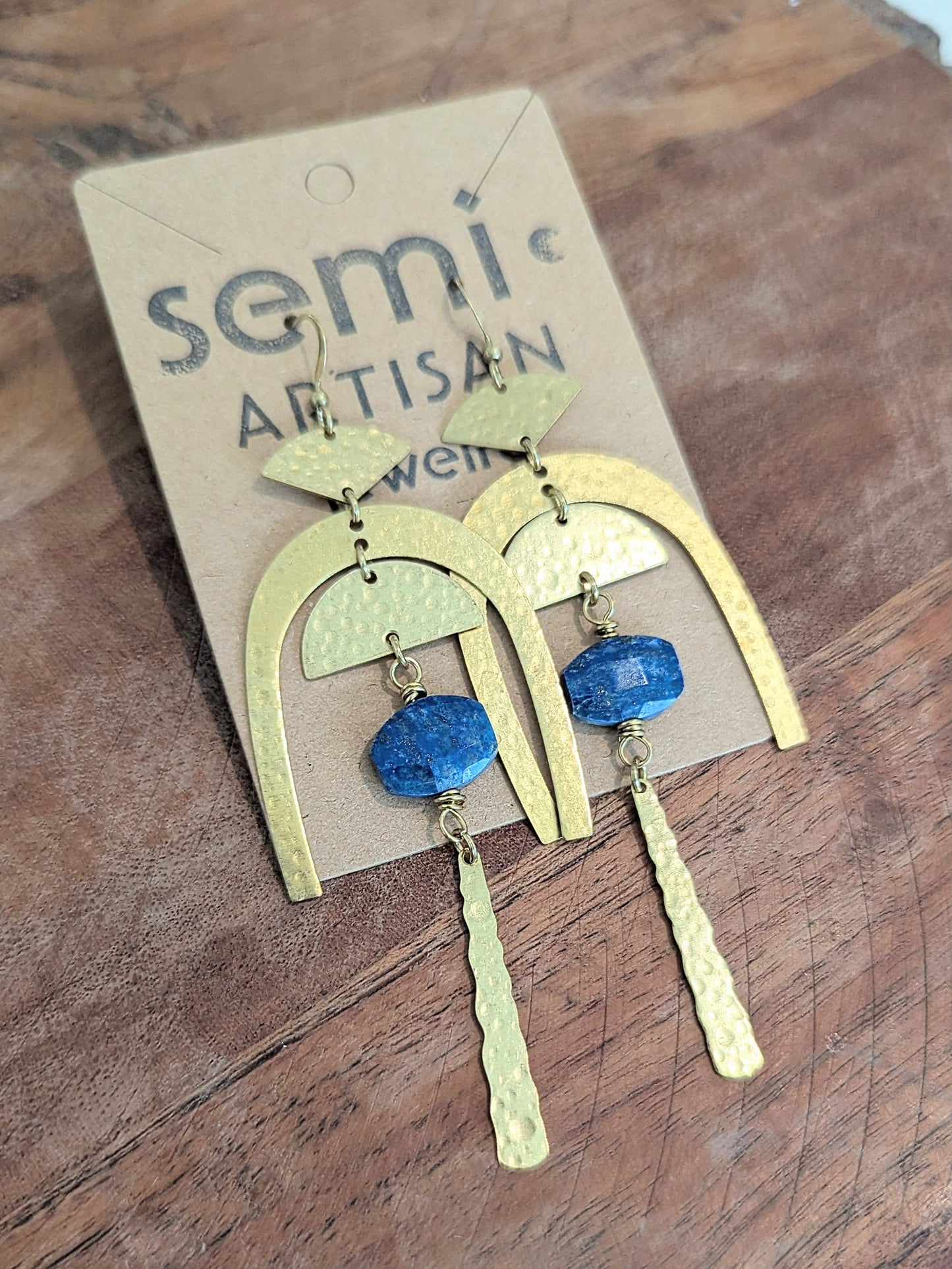 The Celestial Gate Lapis Lazuli Hammered Brass Earrings