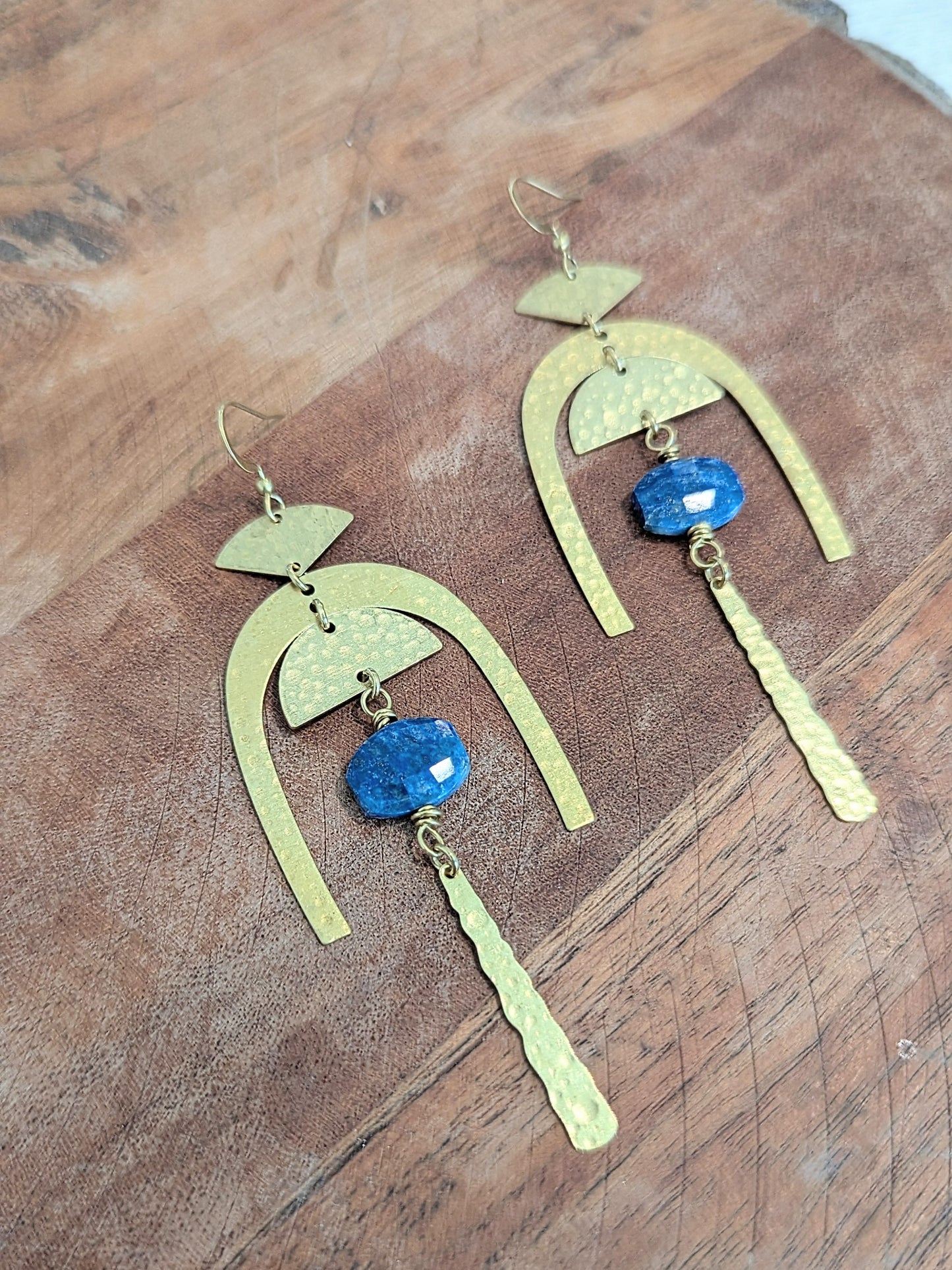 The Celestial Gate Lapis Lazuli Hammered Brass Earrings