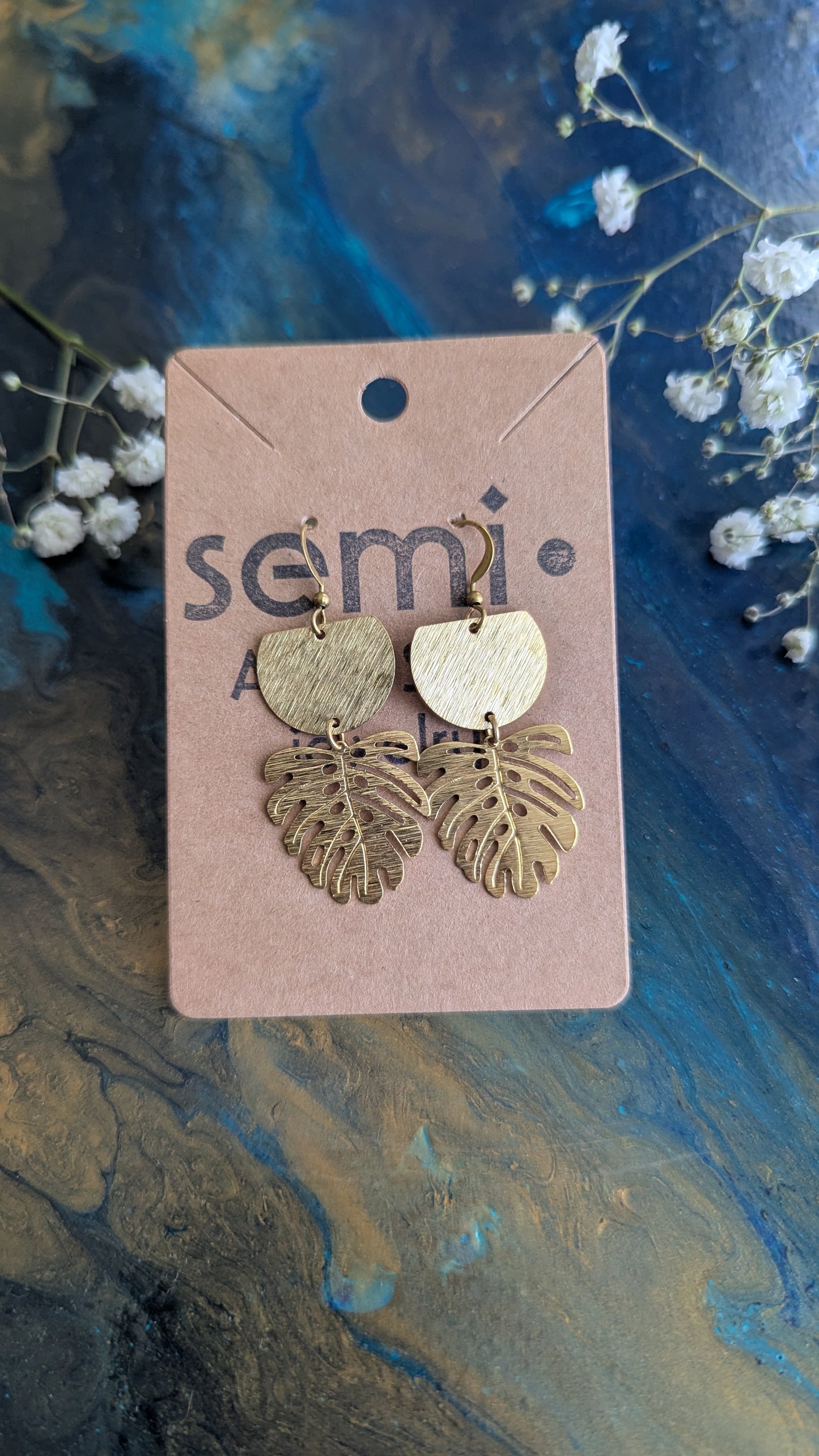 Monstera Leaf Brass Earrings