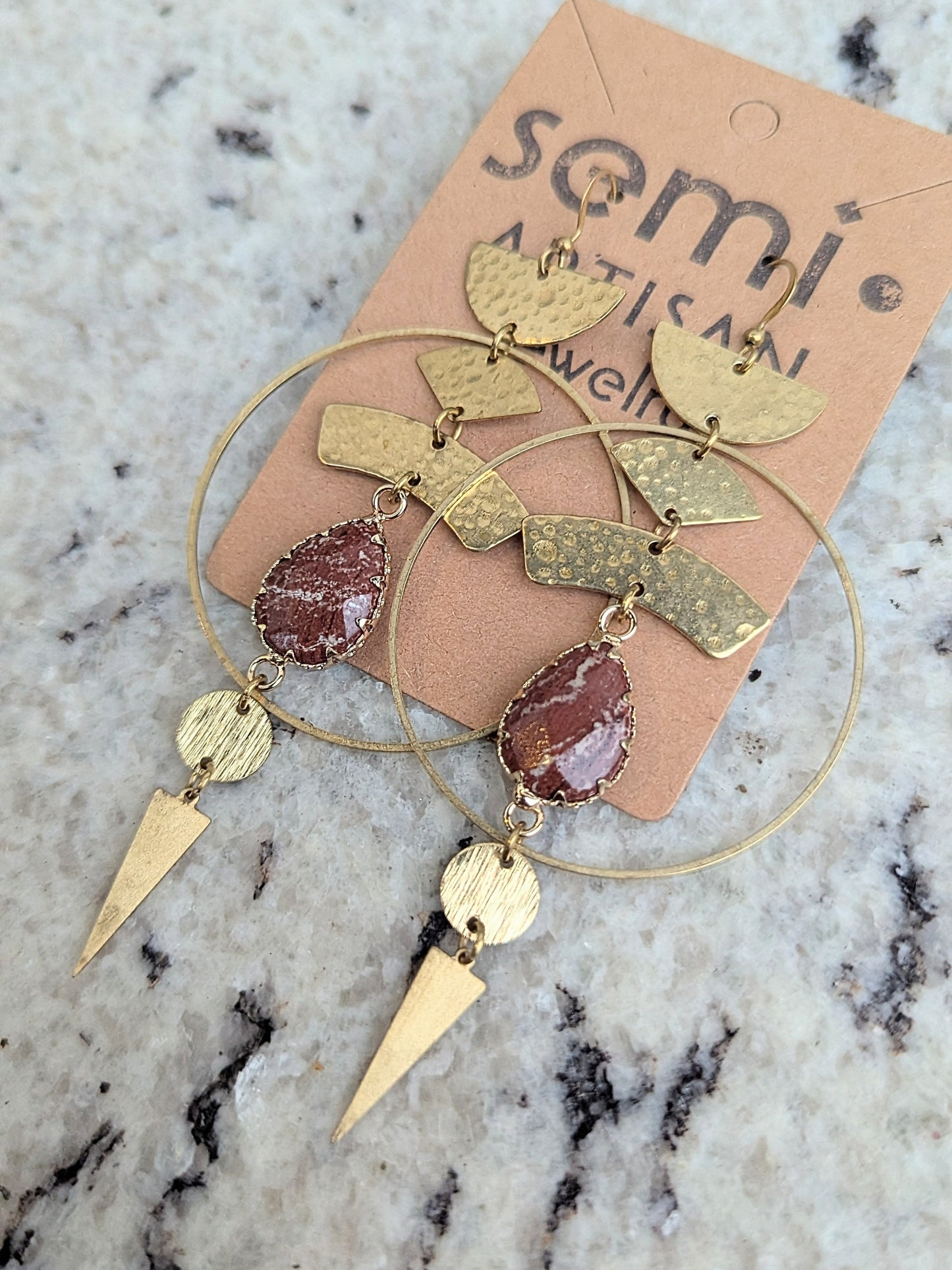 Red Jasper Canyon Drop Hoop Earrings