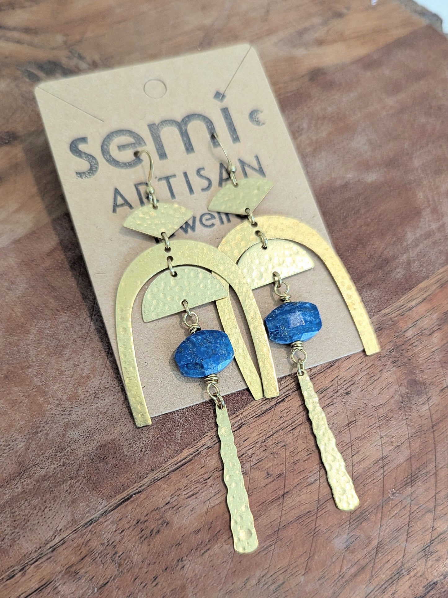 The Celestial Gate Lapis Lazuli Hammered Brass Earrings