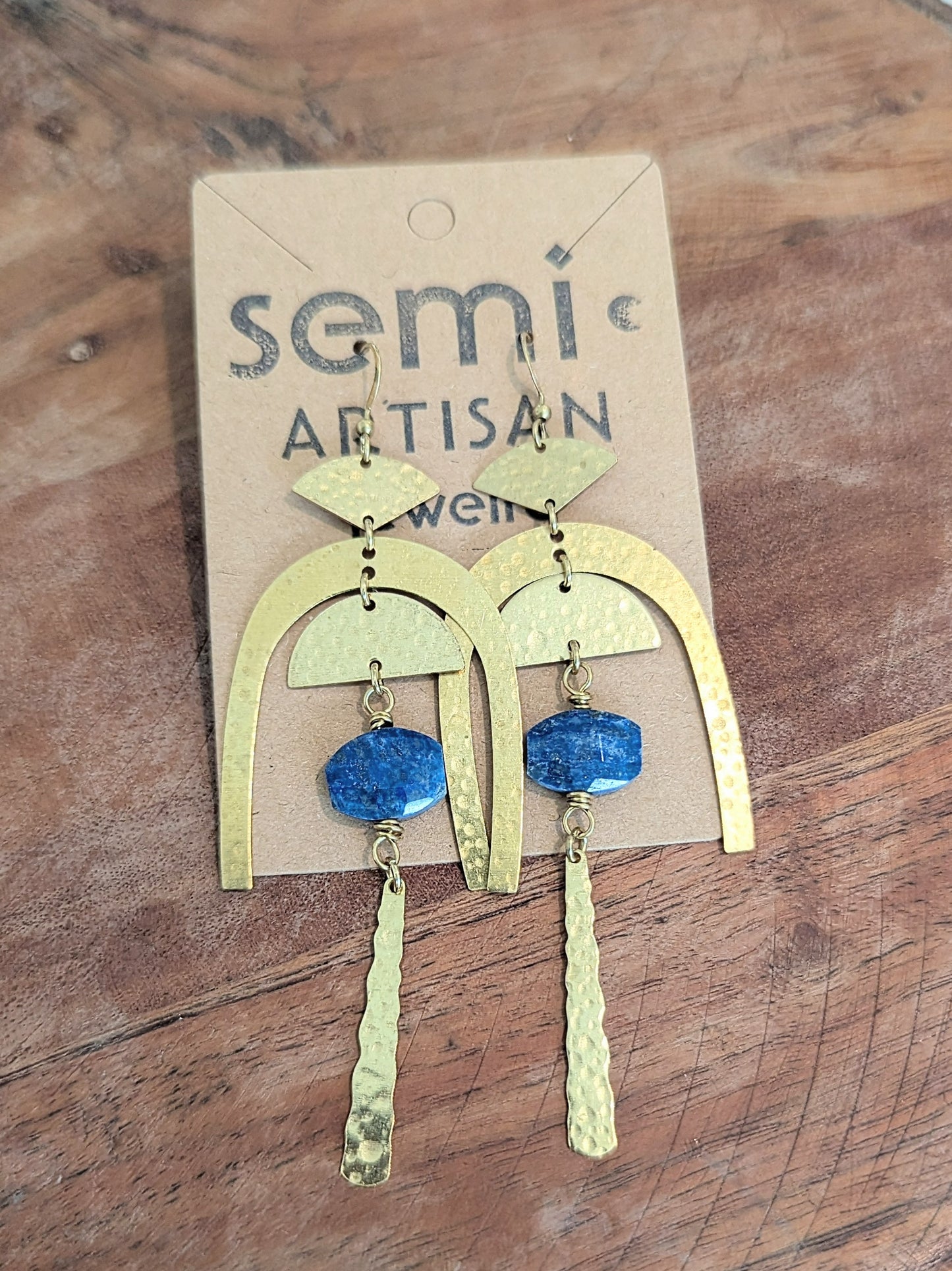 The Celestial Gate Lapis Lazuli Hammered Brass Earrings