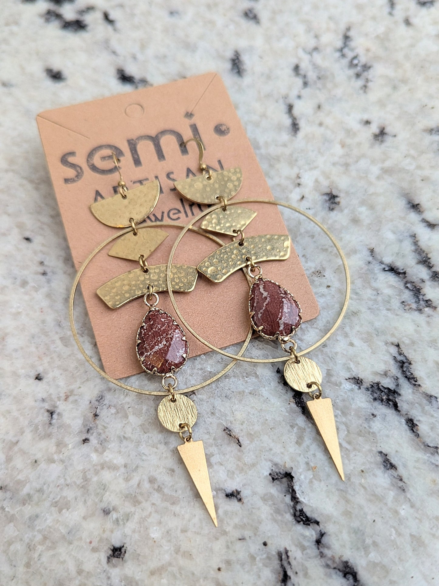 Red Jasper Canyon Drop Hoop Earrings
