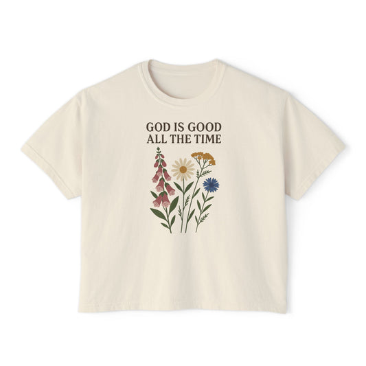God Is Good Women's Boxy Tee - Floral Design for Faith and Inspiration