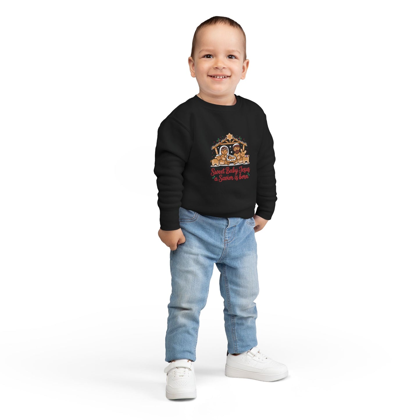 Toddler Sweatshirt - "Sweet Baby Jesus a Savior is Born" Nativity Christmas Pullover