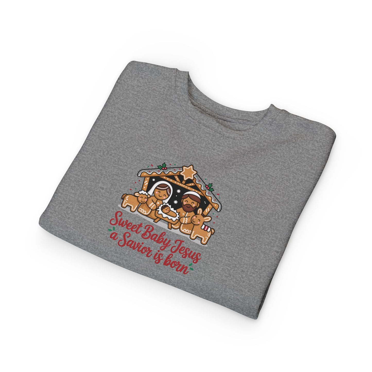 Toddler Sweatshirt - "Sweet Baby Jesus a Savior is Born" Nativity Christmas Pullover