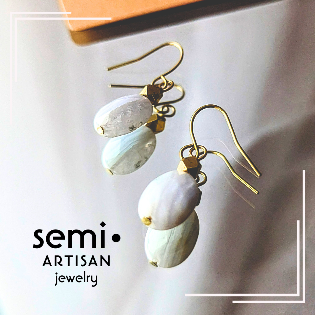 semi•ARTISAN jewelry Blue Lace Agate minimalist earrings
