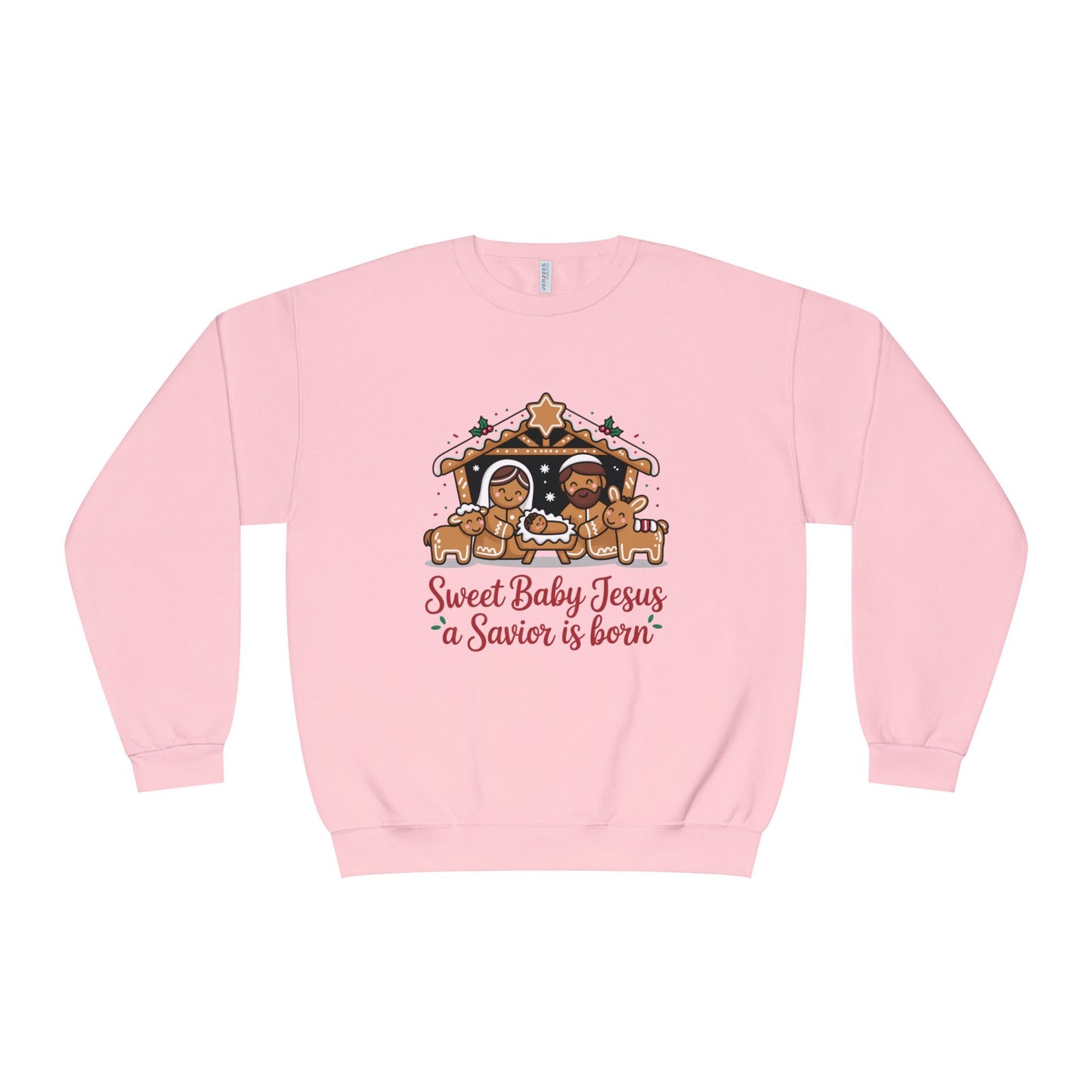 Christmas Nativity Crewneck Sweatshirt — "Sweet Baby Jesus a Savior is born"