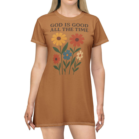Floral God Is Good T-Shirt Dress - Boho Style for Everyday Wear