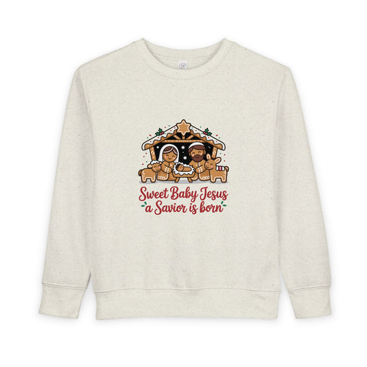 Toddler Sweatshirt - "Sweet Baby Jesus a Savior is Born" Nativity Christmas Pullover