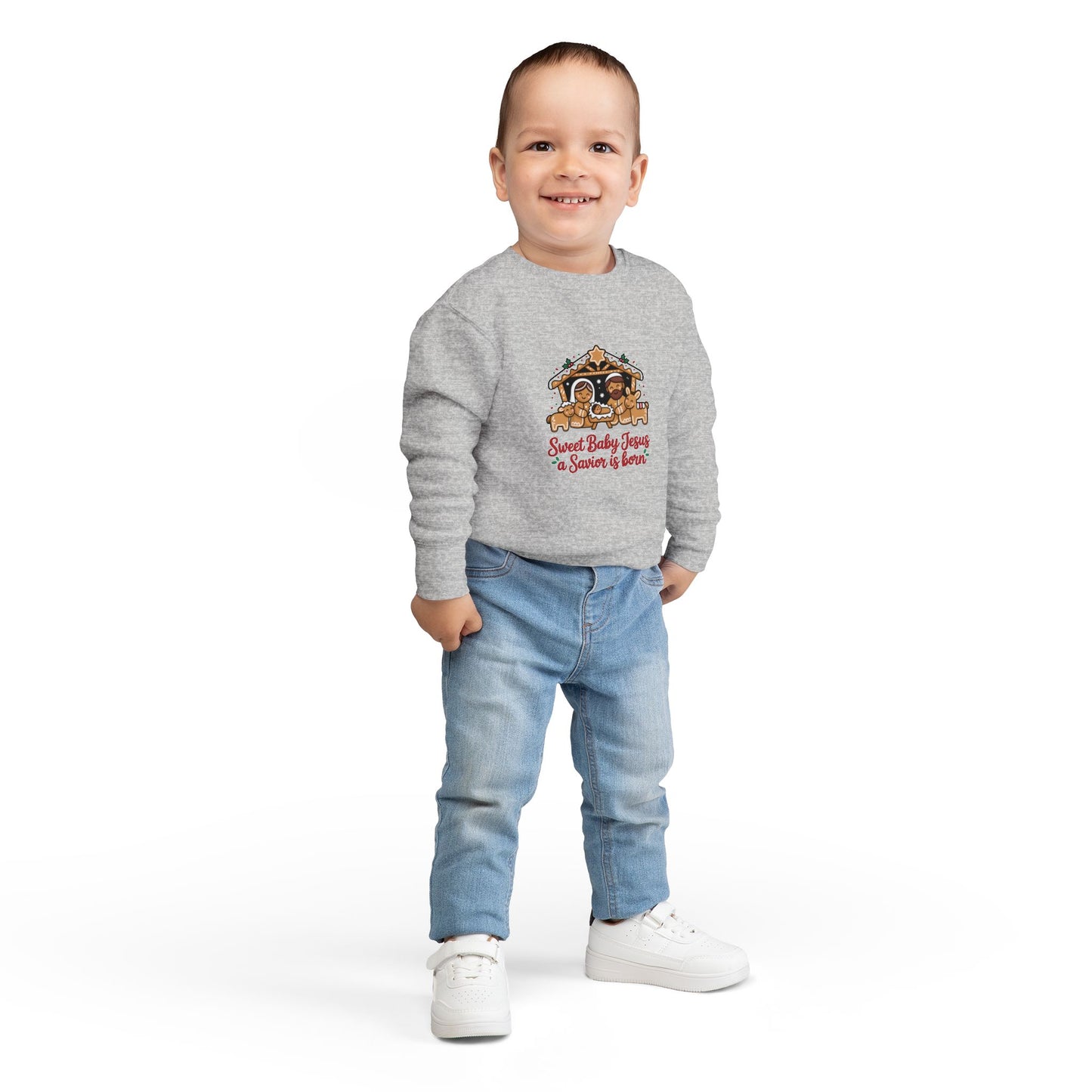 Toddler Sweatshirt - "Sweet Baby Jesus a Savior is Born" Nativity Christmas Pullover