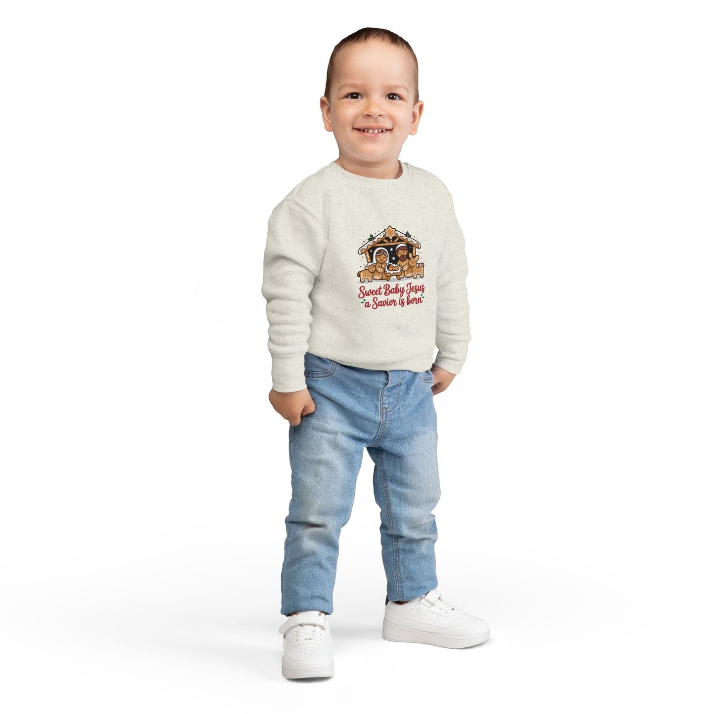 Toddler Sweatshirt - "Sweet Baby Jesus a Savior is Born" Nativity Christmas Pullover