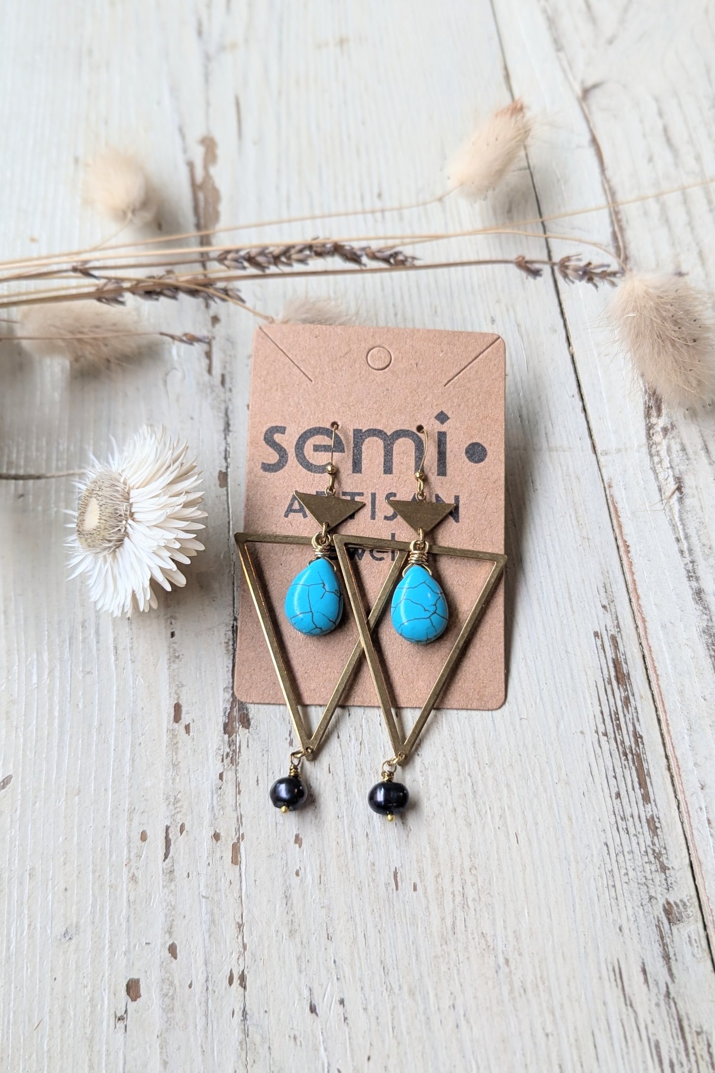 Trinity Gemstone + Geometric Earrings