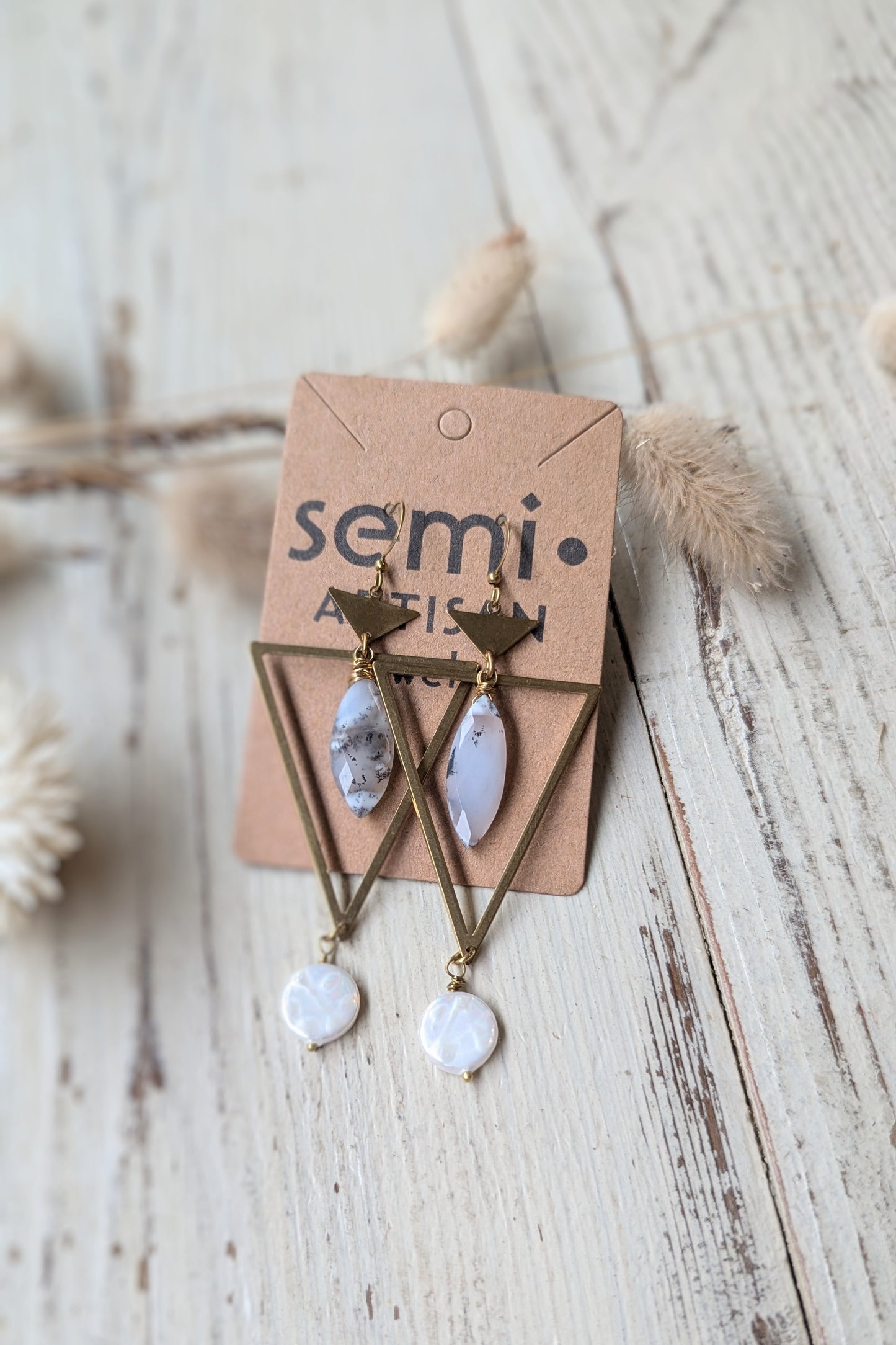 Trinity Gemstone + Geometric Earrings