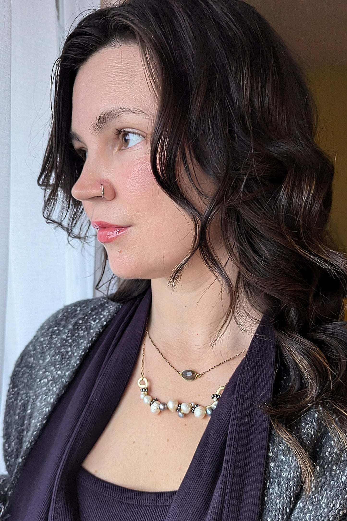 Handcrafted Brass Necklace with Fresh Water Pearls