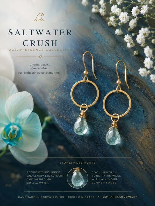 Salt Water Crush-Moss Agate Hoops