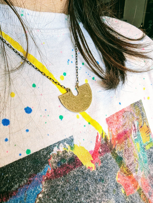 Hammered Brass Sparrows Heart Necklace